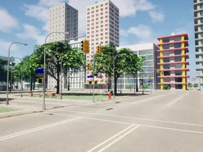 City Downtown Skyscraper Street - Unreal - Lot 01 Low-poly 3D model