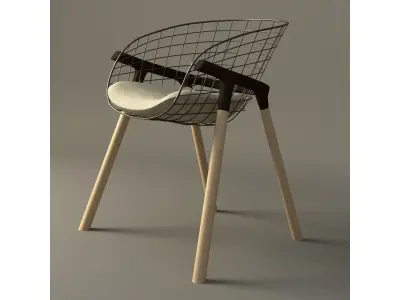wire and wood contempory Chair 3D model