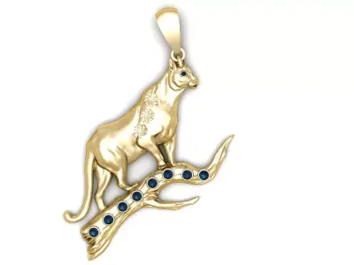 Golden Panther on Branch Pendant 3D Printable Model 3D print model