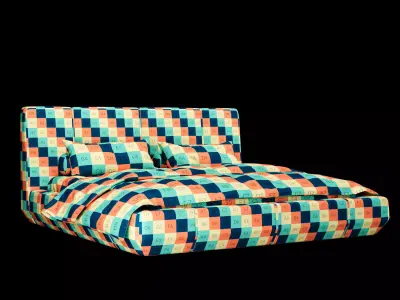 Bed with pillows and blanket 007 3D model