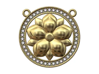 Oriental flower diamond circle pendant 3D print model