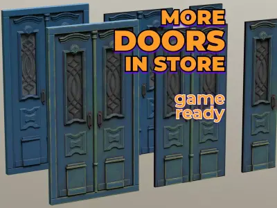 Painted Wooden Entrance Front Double Door Free low-poly 3D model