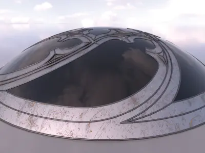 Dome with hexagonal pattern glass and steel structure Low-poly 3D model