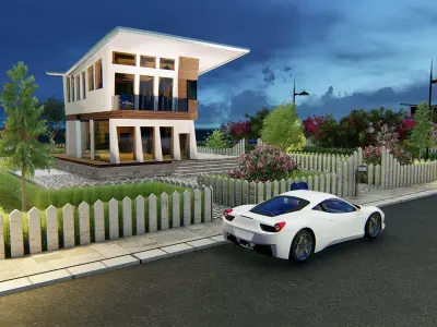 Urban house with palm trees 3D model