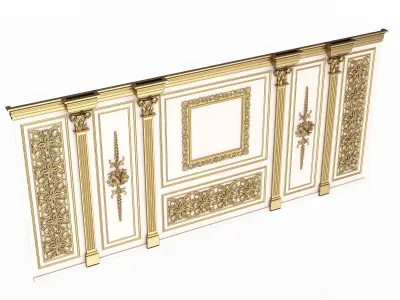 Boiserie Classic Wall with Mouldings 017 White Low-poly 3D model