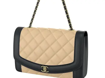 Vintage Medium Diana Flap Bag Black Cream  Low-poly 3D model