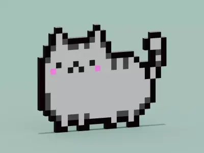 Pixel Cat Symbol Low-poly 3D model