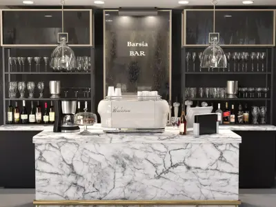 Restaurant coffee bar with marble counter tops 3D model