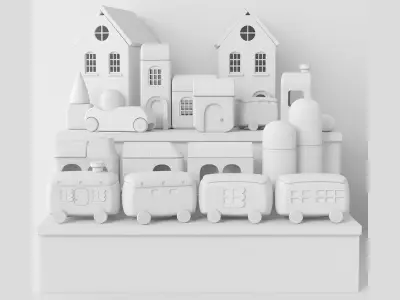 Wooden toy set 3D model