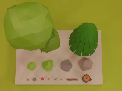 Low Poly Trees Grass and Rocks Lite Free low-poly 3D model