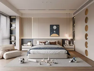 Modern Kids Bedroom with Space Theme and Toys 693 3D model