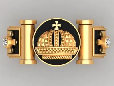 Cross Crown Christ Diamond Gold Man Enamel Ring 3D print model