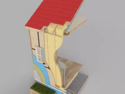 House Wall Cross Section Insulation 3D model