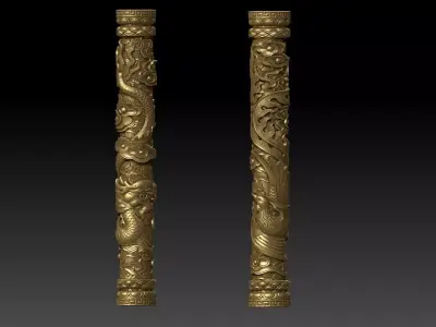 Dragon and Phoenix Pillars 3D print model
