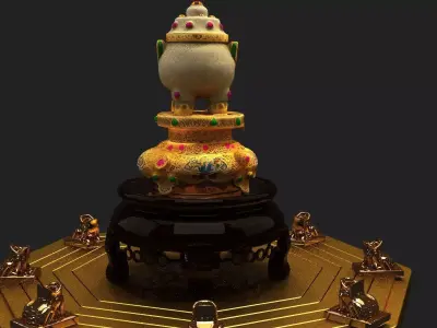Chinese jade pot  figurine Low-poly 3D model