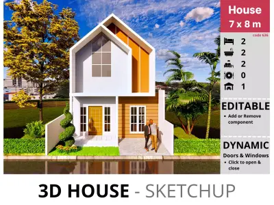 House 7x8m code 636 - Sketchup 3D model 3D model 3D model