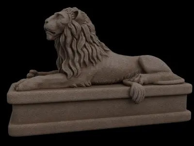 Lion statue granit Low-poly 3D model