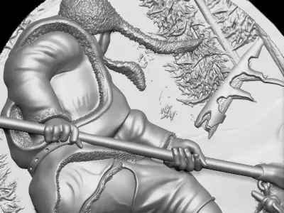 HUNTING 3D medallion with soldier Free 3D model