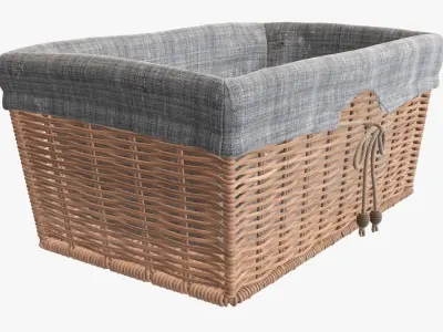 Wicker basket rectangular with fabric light brown 3D model