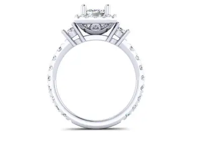 Emerald Cut Diamond Engagement Ring With Halo 3D print model
