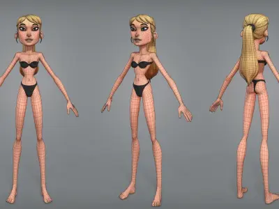 Cartoon female character Chloe base mesh Low-poly 3D model