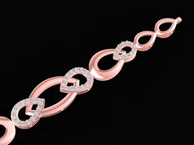 Elegant Heart Link Diamond Bracelet for Women 2394 3D print model