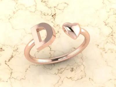 Alphabet Jewelry with Heart Ring  D 3D print model