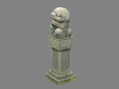 Cartoon stone pillar and stone lion sculpture Low-poly 3D model