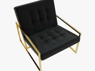  Modern Luxury Chair - Gold Metal and Black Leather 3D model