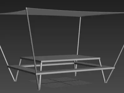 Picnic Bench with Shed Low-poly 3D model