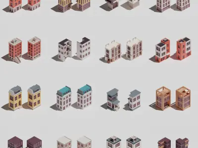 Four-sided buildings 1 Low-poly 3D model