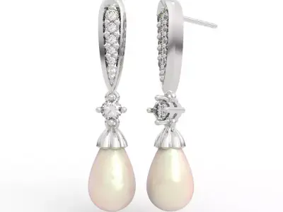 Luxury Pearl Drop Earrings Diamond Elegance 3D print model