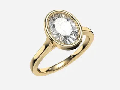 Oval Diamond Bezel Setting Solitaire Diamond Ring 3D print model