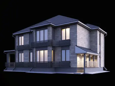 Two-storey house with a terrace  3D model