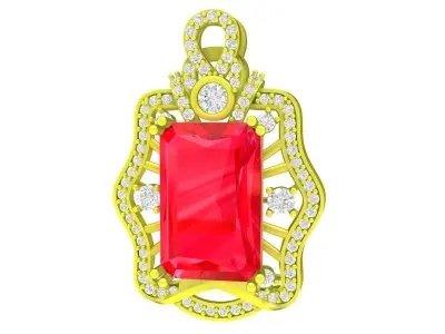 Luxury Emerald Cut Gemstone Pendant with Pave Diamond Frame 4257 3D print model