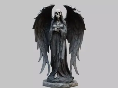 Death Statue Black WIngs Skeleton SKull Low-poly 3D model