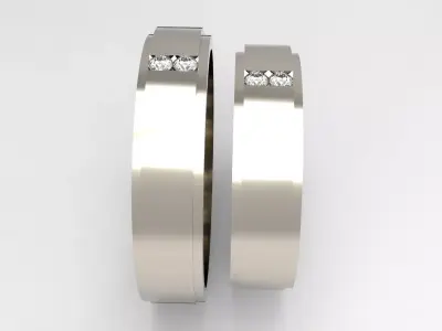 Modern Bond  Wedding Ring Set 3D print model