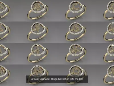 ALPHABET JEWELRY RINGS COLLECTION 3D Model Pack