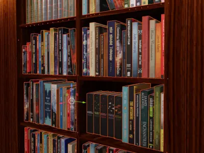 Books collection bookcase in wooden wall 3D model