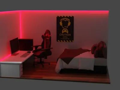 GamingRoom room with lighting and desk 3D model