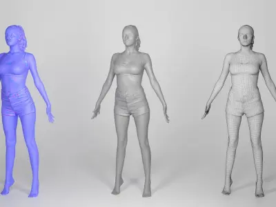 Sexy woman in nude top in A-pose 159 Low-poly 3D model
