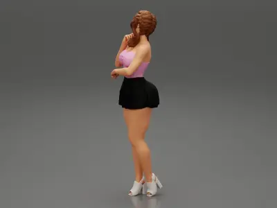 Attractive Sexy Young Woman Wearing Mini Skirt and heels 3D print model
