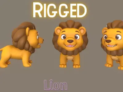 Rigged Cute Playful Brown Lion Low-poly 3D model