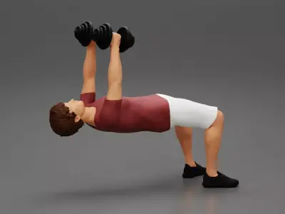Muscular working out in gym doing exercises with dumbbell chest 3D print model