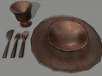 Medieval Set wooden chair Low-poly 3D model