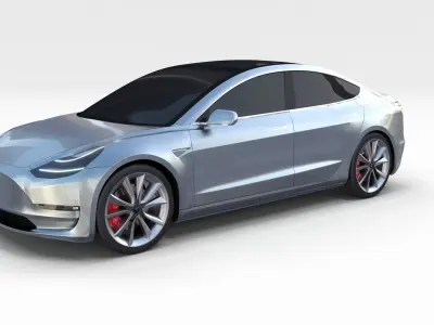 Tesla Model 3 with Chassis Silver 3D model