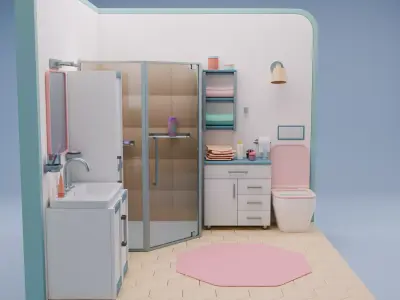 Stylized Isometric Home Rooms Pack 16 Rooms Low-poly 3D model