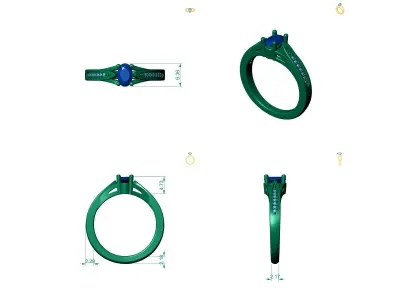 D-1621 orange sapphire and diamond engagement ring 3D print model