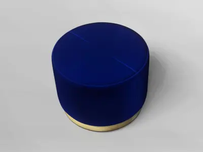 Modern Blue Velvet Ottoman with Gold Base 3D model