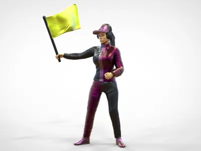 N3 Race Marshal with flag 3D man and woman 3D print model